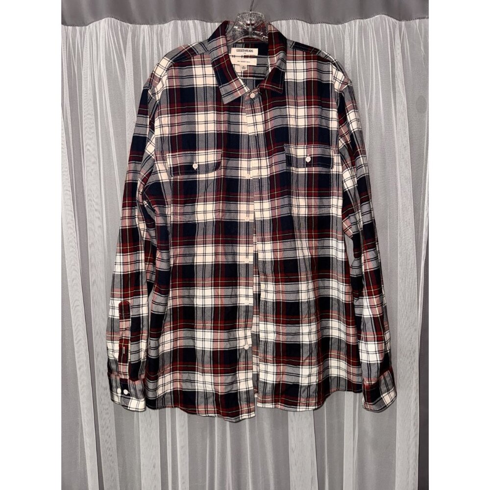 Mens Goodthreads Slim Fit Twill Plaid Button-Down Shirt XL Red & Navy - Picture 2 of 14